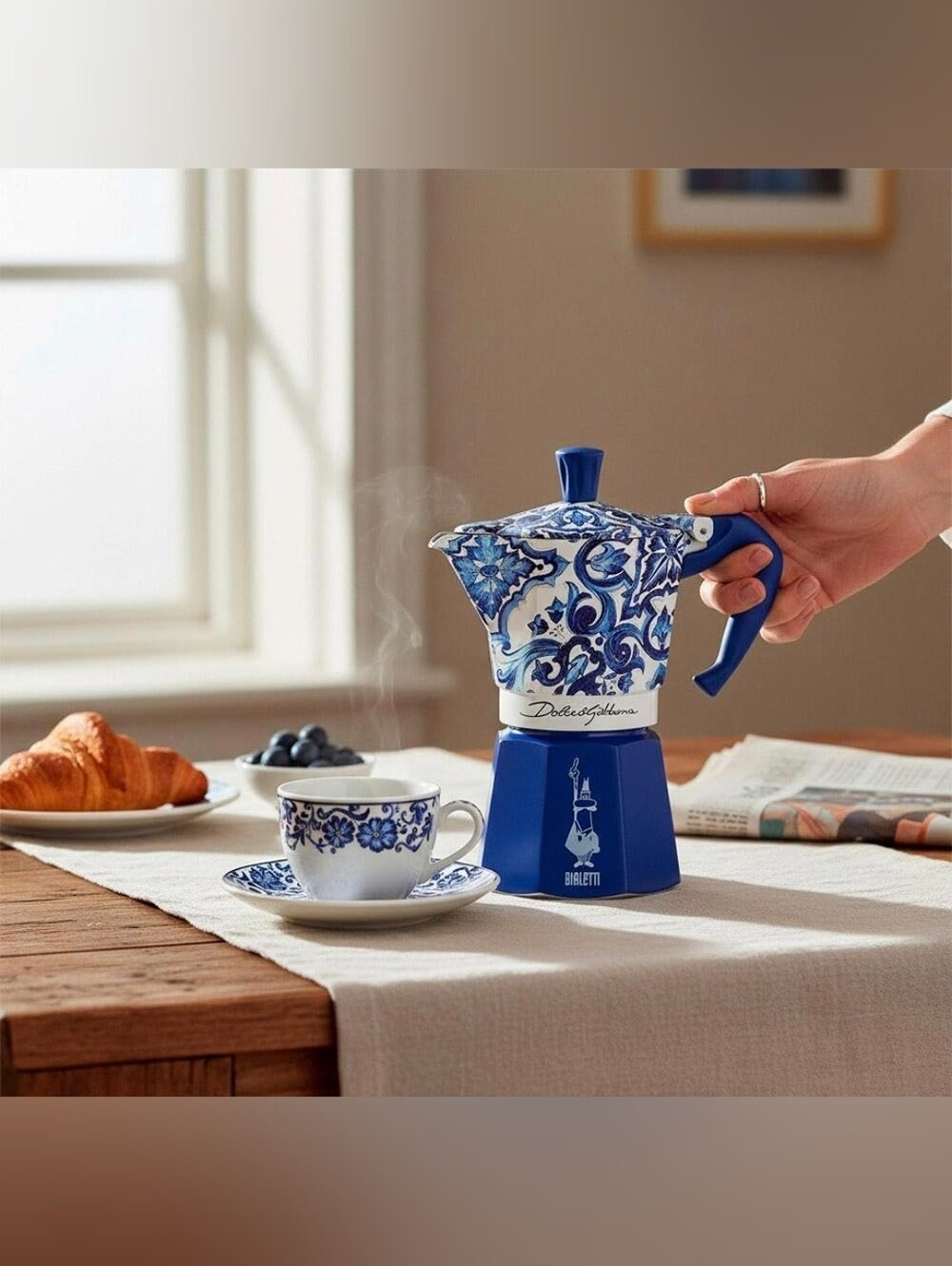 Dolce & Gabbana Blue Pattern Stovetop6cups Espresso Maker NEW
